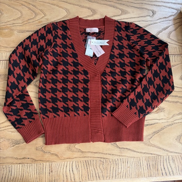 Philosophy Sweaters - PHILOSOPHY Houndstooth Cardigan Sweater MEDIUM NWT! ($58.00) Terracotta